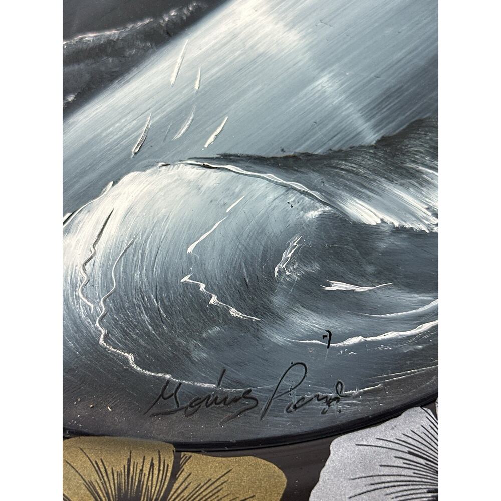 Hand Painted Arcoroc Glass Plate Dolphin Lighthouse Scene Ensenada Mexico - Picture 7 of 7